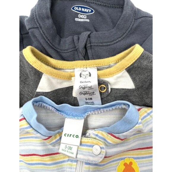 Baby Boy's 3 Sleepers - Grey, Grey & White and Blue w/ Stripes - Size 0-3 Month‎ - Picture 9 of 9